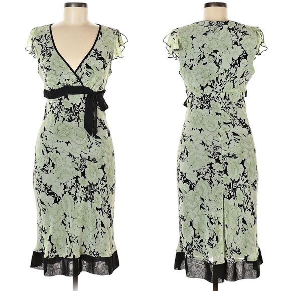 Vintage Y2K Speechless Wrap Dress Green Floral Midi Bow Summer Jrs Size 7 - Picture 1 of 12